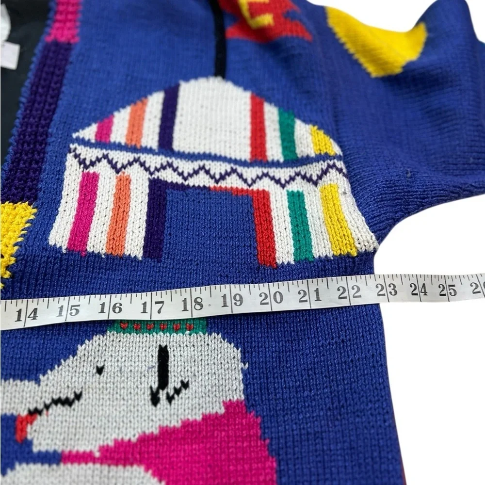 Vintage Circus Cardigan Cotton Tent Striped Clown Elephant Hand Knit Lined - Picture 12 of 14